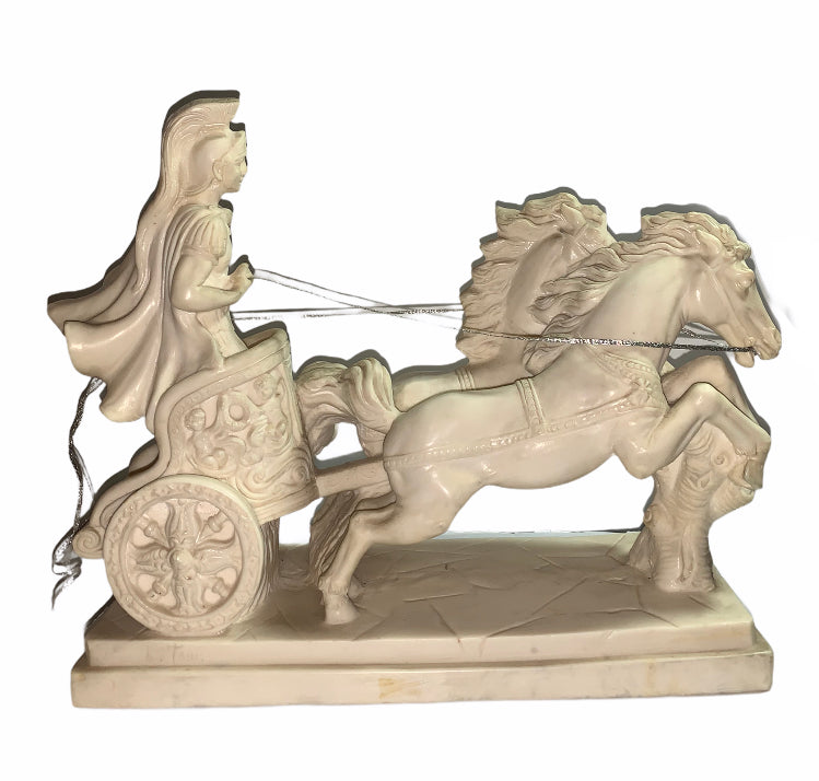 Vintage A.Santini Italy Roman Gladiator Chariot & Horses Sculpture Figure  Statue