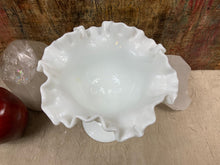Load image into Gallery viewer, Vintage Fenton Hobnail Milk Glass Compote, Double Crimp, Ruffled Edge Compote