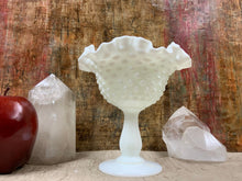Load image into Gallery viewer, Vintage Fenton Hobnail Milk Glass Compote, Double Crimp, Ruffled Edge Compote