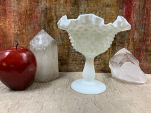Load image into Gallery viewer, Vintage Fenton Hobnail Milk Glass Compote, Double Crimp, Ruffled Edge Compote