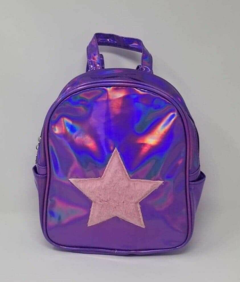 cheap holo mini backpack Limited Too Mini Backpack Purple Holographic Pink Star or Pink Hologra – Romes Finds